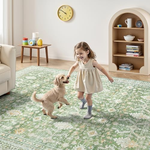 9x12 Area Rugs for Living Room, Washable Large Carpet, Light Green - Image 5