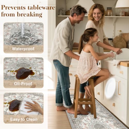 Boho Kitchen Mats for Floor 2PC Anti Fatigue Kitchen Rugs, Beige Grey - Image 5
