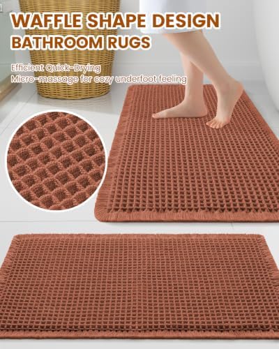 Smiry Waffle Bath Mat 24X16, Extra Soft Absorbent Bathroom Rugs, Orange - Image 2