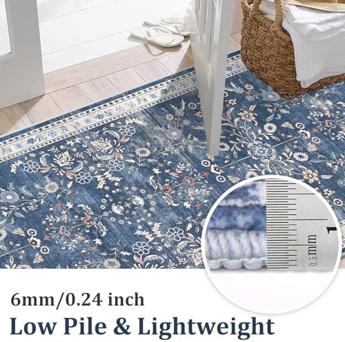 Yamaziot 2x6 Washable Hallway Runner Rug Non Slip Floral Carpet, Blue - Image 3