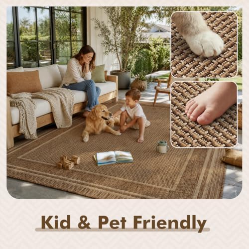 MontVoo-Outdoor Rug-Patio Rug 6x9 ft Polypropylene Indoor Outdoor Rugs Outdoor Carpet for Patio Deck Balcony Porch, Textured Weave, Durable for High Traffic, Fade-Resistant, Modern Neutral Brown - Image 6