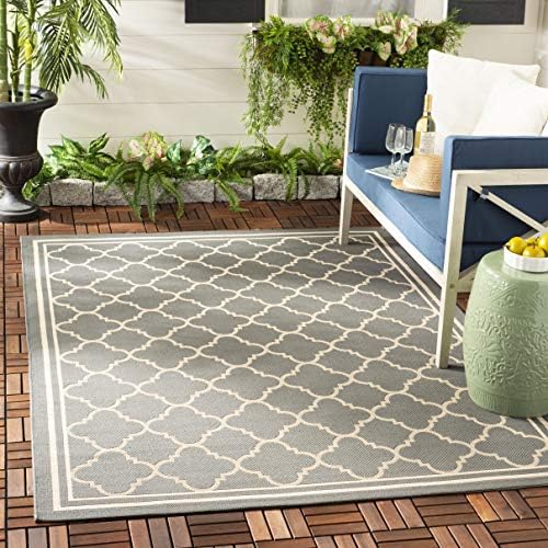 SAFAVIEH Washable Rug Outdoor Courtyard Collection - 5'3" Square, Anthracite & Beige, Non-Shedding & Easy Cleaning, Ideal for Patio, Backyard, Mudroom (CY6918-246) by Unknown