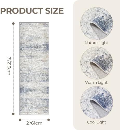 2x7 Runner Rug Non Slip,Washable Hallway Runner Rug,Blue - Image 2