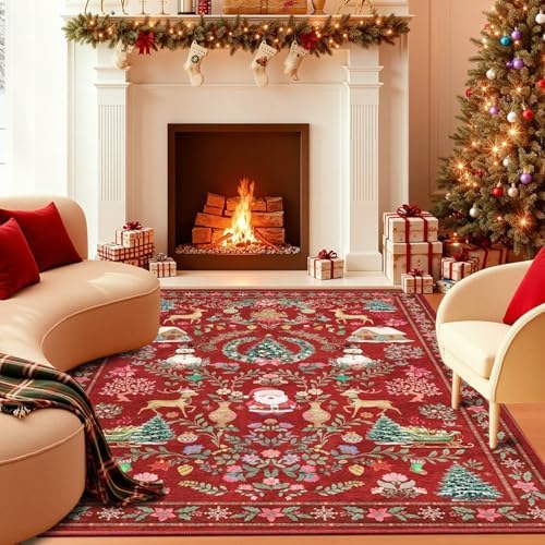Rugxara Christmas Rug 5x7 Area Rugs for Living Room Bedroom, Red by Rugxara