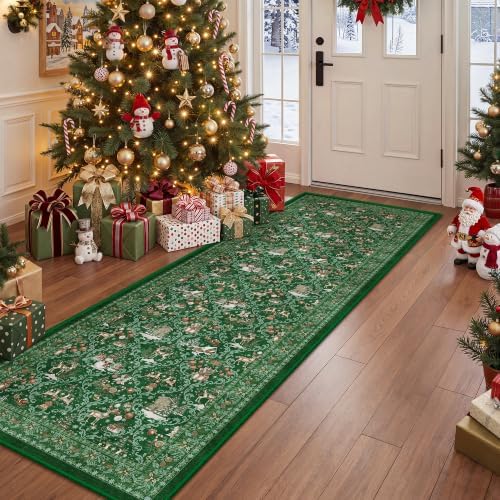 Christmas Runner Rug 2x6, Washable Rugs for Bedroom (2'x6', Green) by Restydon