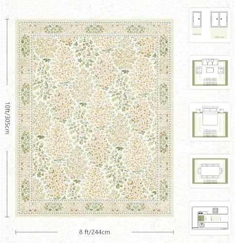 8x10 Area Rugs, Machine Washable Low Pile Floral Rugs for Living Room, Bedroom, Large Boho Area Rug with Non-Slip Backing for Dining Room (Yellow Floral) - Image 2