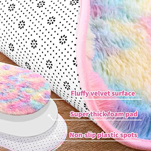 2x5 Rainbow Fluffy Soft Oval Rug Non-Slip for Kids Bedroom Nursery Playroom - Image 5