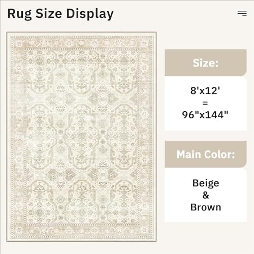 Soalmost 8x12 Area Rugs Large Washable Living Room Rug Non-Slip Beige/Brown - Image 5