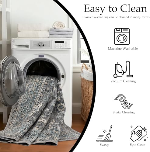 Ruaruarug Washable Area Rug 8×10 for Living Room, Ultra Soft, Silver - Image 5