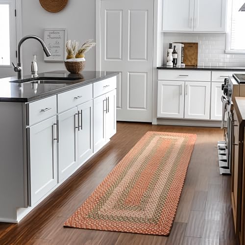 Super Area Rugs 2X6ft Farmhouse Braided Rug Runner - Natural Soft Cotton Carpet for Hallway, Entryway, Kitchen Sink - Primitive Country Woven Rug - Coral/Green/Ivory by SuperAreaRugs