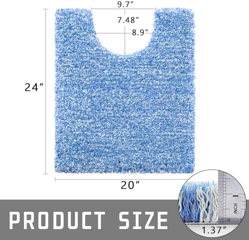 Yimobra Toilet Rugs U Shaped Washable 24X20, Soft Toilet Mat, Blue&White - Image 2