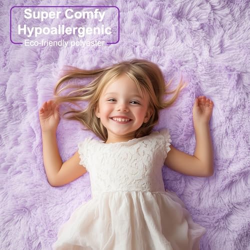 PAGISOFE Round Rugs 5Ft, Purple Area Rug, Circle Rug for Kids Bedroom, Fluffy Shaggy Carpets, Indoor Small Teepee Furry Mat, Comfy Reading Carpets, Circular Rugs for Girls Baby Room Decor Aesthetic - Image 5