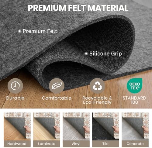 zesthome Rug Pad 5x7-1/4 Thick, Felt and Rubber Backing, Under Area Rug Protective Cushioned Pads, Keep Rugs Safe and in Place, Non Slip Rug Pads for Hardwood Floors and Finishes(5'x7', Black) - Image 4