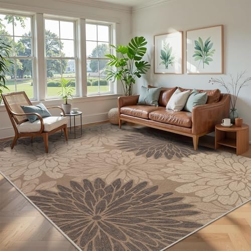 Zeeinx 8x10 Easy Jute Outdoor Rug Floral Textured Outdoor Patio Rug by Zeeinx