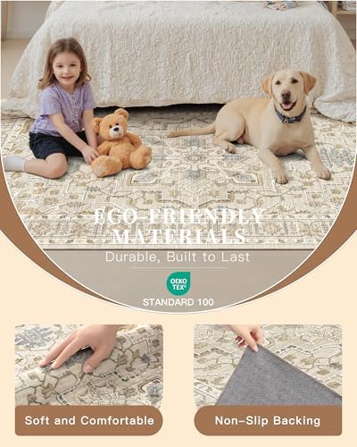 Madane Hallway Runner Rug 3x12 Washable Kitchen Runners 12ft, Beige/Blue - Image 5