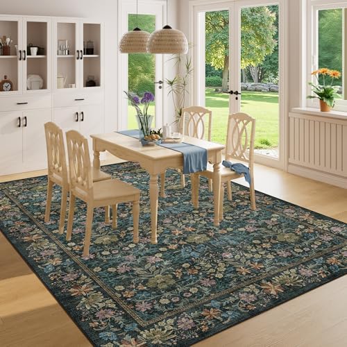 DUKINO 6x9 Area Rug, Vintage Floral Washable Rugs for Living Room, Blue - Image 5