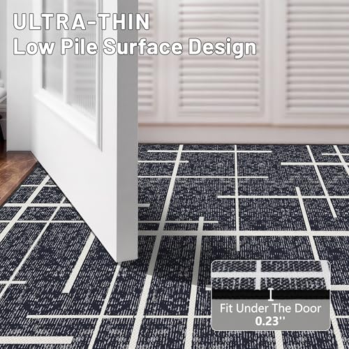 Modern Stripe Hallway Runner Rug Non Slip, Washable 2x10 Runner Rug, Woven Thin Low Pile Carpet Runners for Hallway 10ft Entryway, Kitchen, Walkway -Midnight Black - Image 6