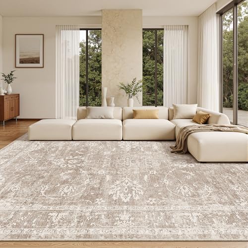 Madane Living Room 10x14 Area Rugs, Washable Soft Neutral Rug Brown/Sand by Madane