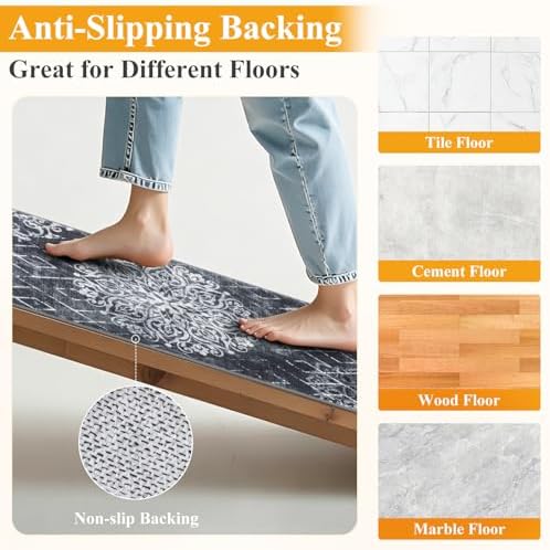 HEBE Boho Kitchen Rugs Set of 3, Non Slip Washable Kitchen Mats for Floor - Image 3