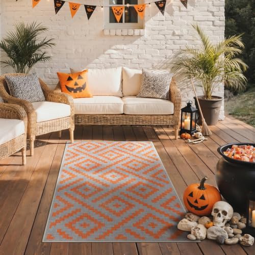 GENIMO Fall Decor Outdoor Rug 3'x5' for Porch, Plastic Door Mat Orange Grey by GENIMO