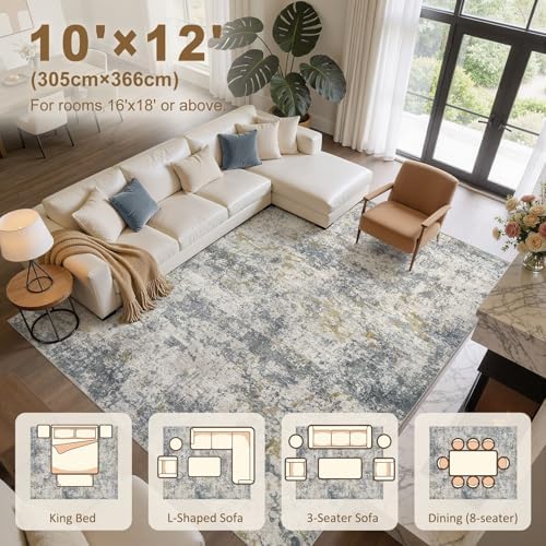 kakania Washable 10x12 Area Rug for Living Room: Abstract Modern Home Decor - Image 2