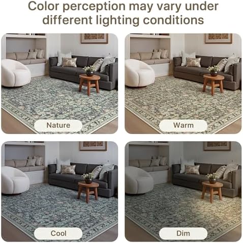 Bavni 2.5x10 Kitchen Runner Rug, Washable Non Slip, Green/Blue - Image 6