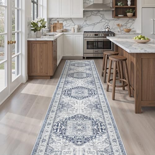 Madane Washable Runner Rugs 2x10 Long for Hallway Kitchen, Navy/White by Madane