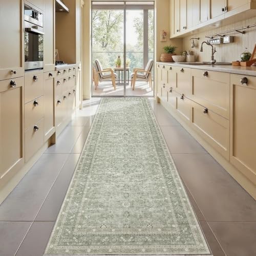OPPODREAM Vintage Light Green Area Rugs 3x10, Washable Rug for Living Room by OPPODREAM