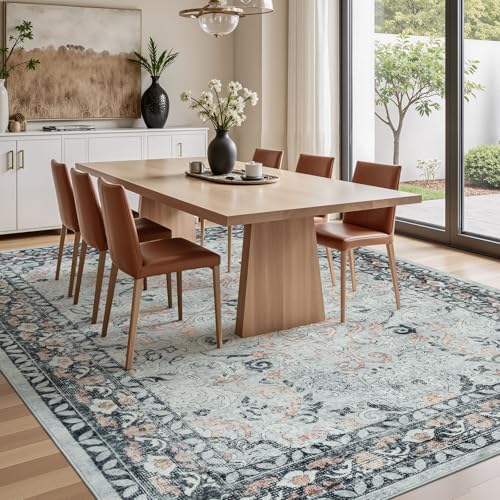 9x12 Area Rugs for Living Room, Washable Non-Slip Large Rugs, Grey/Blush - Image 3