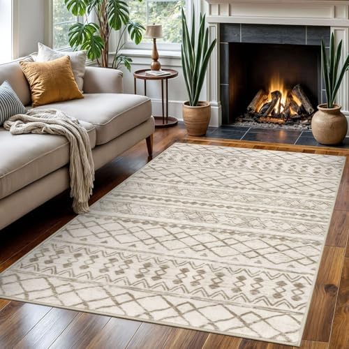 KUTA Boho 4x6 Rug for Entryway Moroccan Washable Area Rug Beige - Image 3