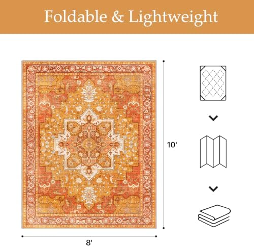 GENIMO Indoor Outdoor Rug, Washable for Patio and Deck, Orange Gold, 8x10 - Image 2