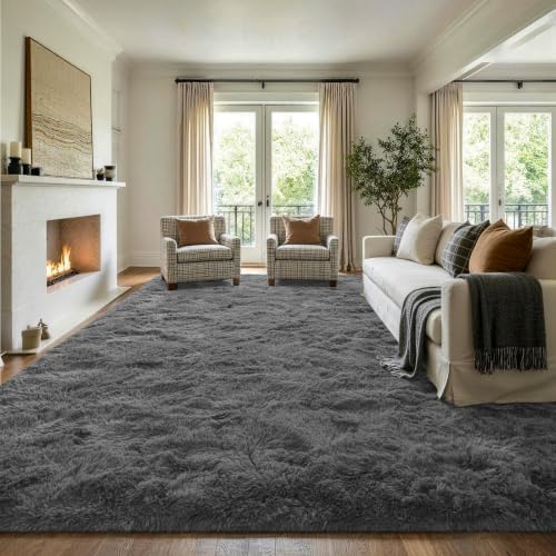 9x12 Extra Large Dark Grey Fluffy Area Rug Non-Slip for Living Room Bedroom - Image 3