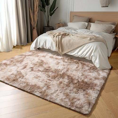 Amdrebio Beige Tan Furry Plush Area Rug 5x7 for Bedroom Living Room Nursery - Image 3