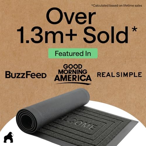 GORILLA GRIP WeatherMAX Door Mat, Indoor Outdoor Use, 35x23, Black Welcome - Image 5