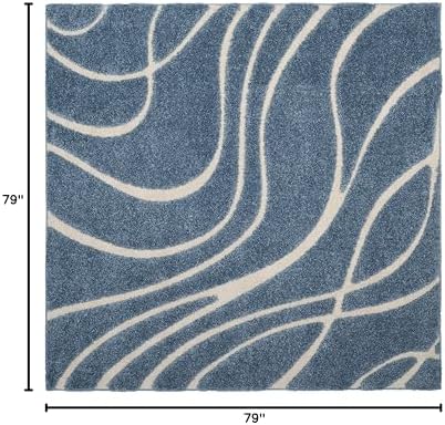 SAFAVIEH Florida Shag Square Rug 6'7", Soft Light Blue & Cream SG471-6011 - Image 2