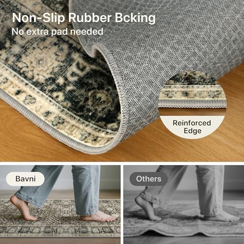 Bavni 2x6 Washable Runner Rug Non Slip for Hallway, Dark Grey Brown - Image 3
