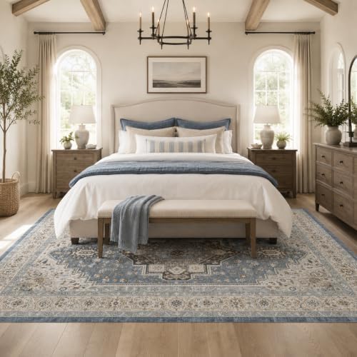 5x7 Area Rug for Living Room Vintage Neutral Washable Rugs - Image 6