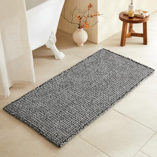 TYUU Waffle Bath Mat, Boho Bathroom Rugs Non Slip, 48x24 Black & White by TYUU