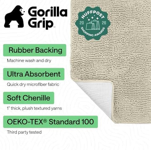 GORILLA GRIP Bath Rug Mat for Bathroom, Thick Chenille, 36x24 Dusty Cloud - Image 2