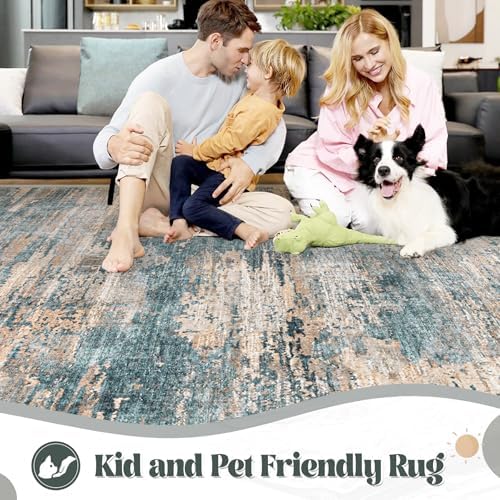 XLUEZ 5x7 Area Rugs for Living Room, Washable Modern Abstract Large Area Rug Neutral Soft Non Slip Kids Rug Stain Resistant Indoor Carpet for Bedroom Nursery Dining Room Playroom(GreenBrown, 5'x7') - Image 3