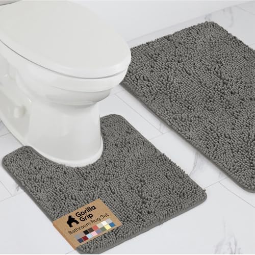 GORILLA GRIP Bathroom Area Rug Sets 2 Piece, Soft Chenille, 30x20 Charcoal by GorillaGrip