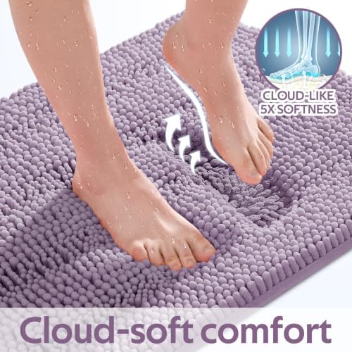 ACCUMTEK Striped Lavender Bathroom Rug Mat Set 2 piece 32"x20"+24"x17" Ultra Soft, Non Slip Chenille Bath Rugs, Absorbent Plush Shaggy Bath Mats for Bathroom, Bedroom, Kitchen, Shower, Tub - Image 4