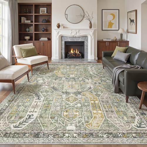 befbee 8x10 Area Rugs for Living Room, Washable Vintage Non Slip Rug Green by Befbee