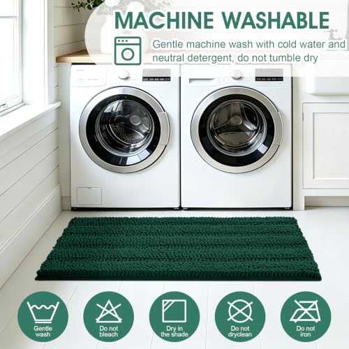 Christmas Striped Deep Green Bathroom Rug Mat Set 2 piece 32"x20"+24"x17" Ultra Soft, Non Slip Chenille Bath Rugs, Absorbent Plush Shaggy Bath Mats for Bathroom, Bedroom, Kitchen, Shower, Tub - Image 6