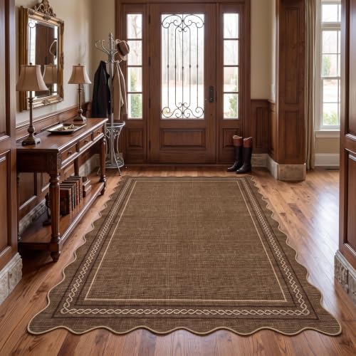 GarveeHome Washable Rugs for Entryway 4x6 Area Rug Scalloped Mocha Mousse by GarveeHome