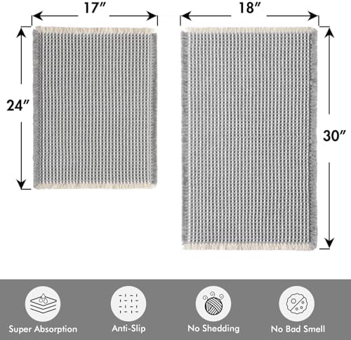 MIULEE Set of 2 Waffle Bathroom Rugs LightGrey&Cream 17"x24"+18"x30" - Image 2