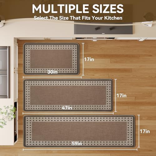 Kitchen Mats for Floor, Non Slip Kitchen Rugs, 17x30 Brown - Image 2