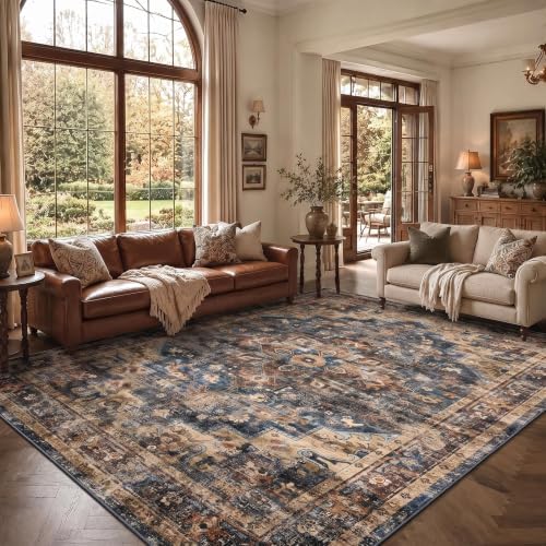 GarveeHome 8x10 Washable Rugs for Living Room Vintage Rug Blue&Brown - Image 2