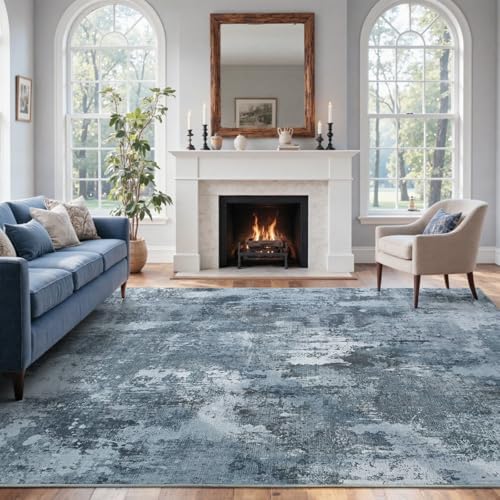 5x7 Ft Abstract Washable Area Rugs for Living Room Blue - Image 2