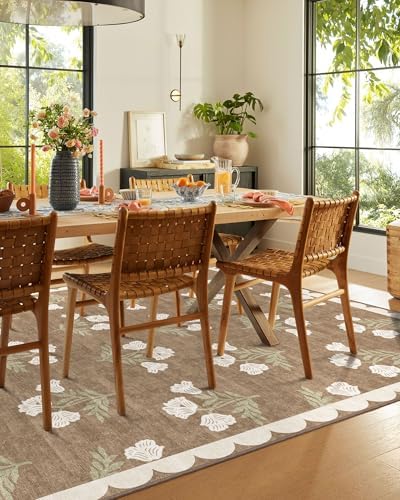 Boho 5x7 Living Room Rug - Tan Floral Scalloped Bedroom Area Rug - Image 4